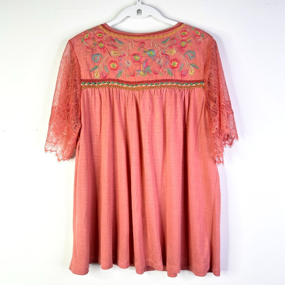 Blank London Anthropologie Top Women LP Pink Coral Embroidery Cottage Bohemian - Picture 2 of 8